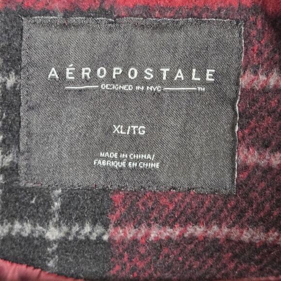 Aeropostale Womens Red Black Lined Hooded Peacoat Winter Jacket XL Double Brstd - Picture 3 of 7